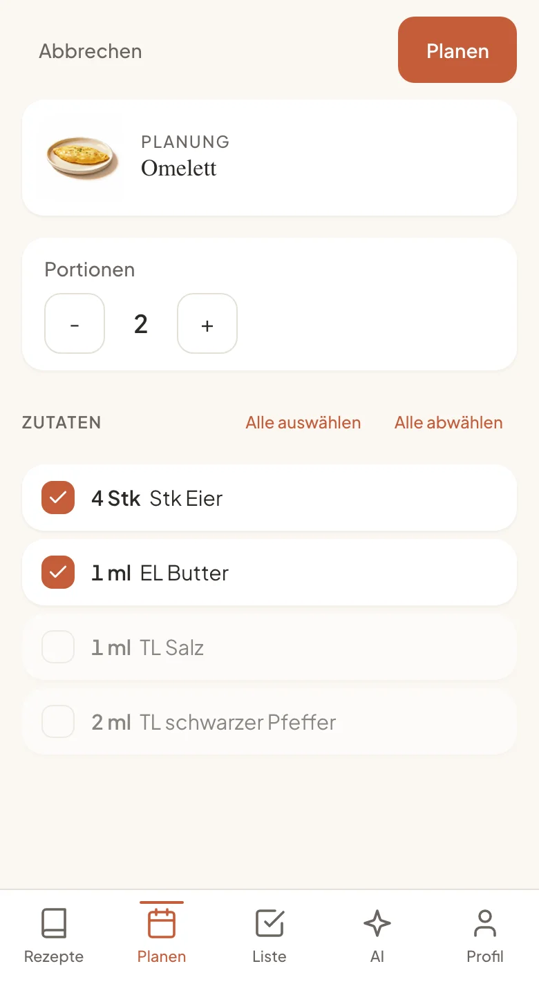 Vom Rezept zur Einkaufsliste mit einem Tipp