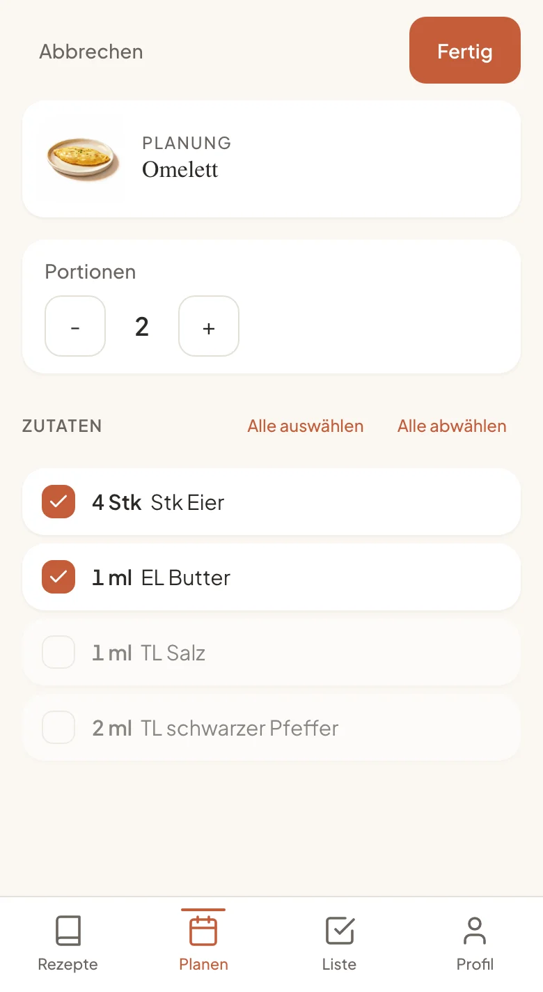 Vom Rezept zur Einkaufsliste mit einem Tipp