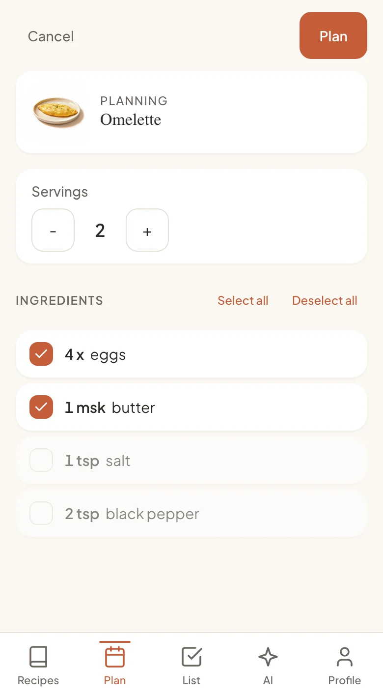 From recipe to shopping list in a tap