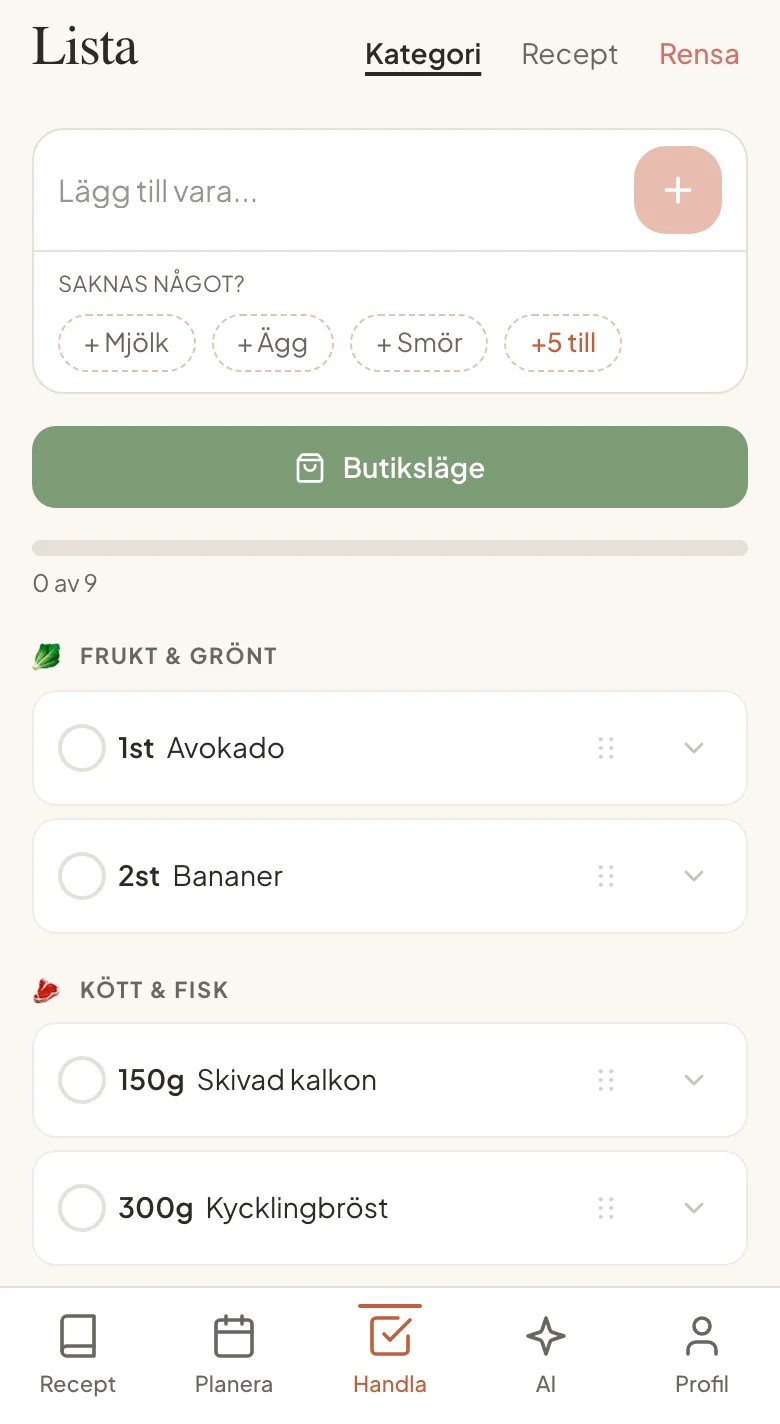 Gå in i butiken med hela listan