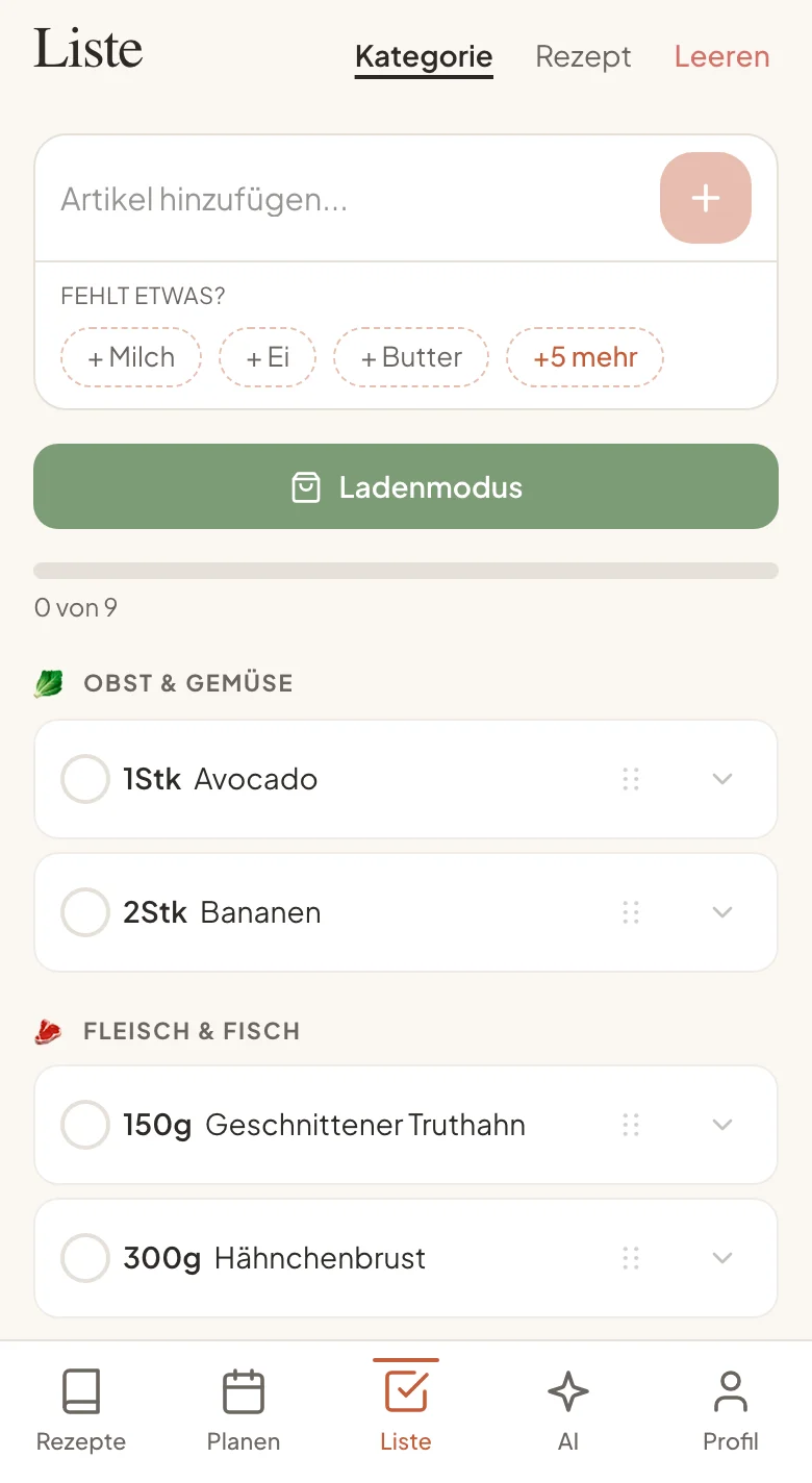 Geh mit der ganzen Liste in den Laden