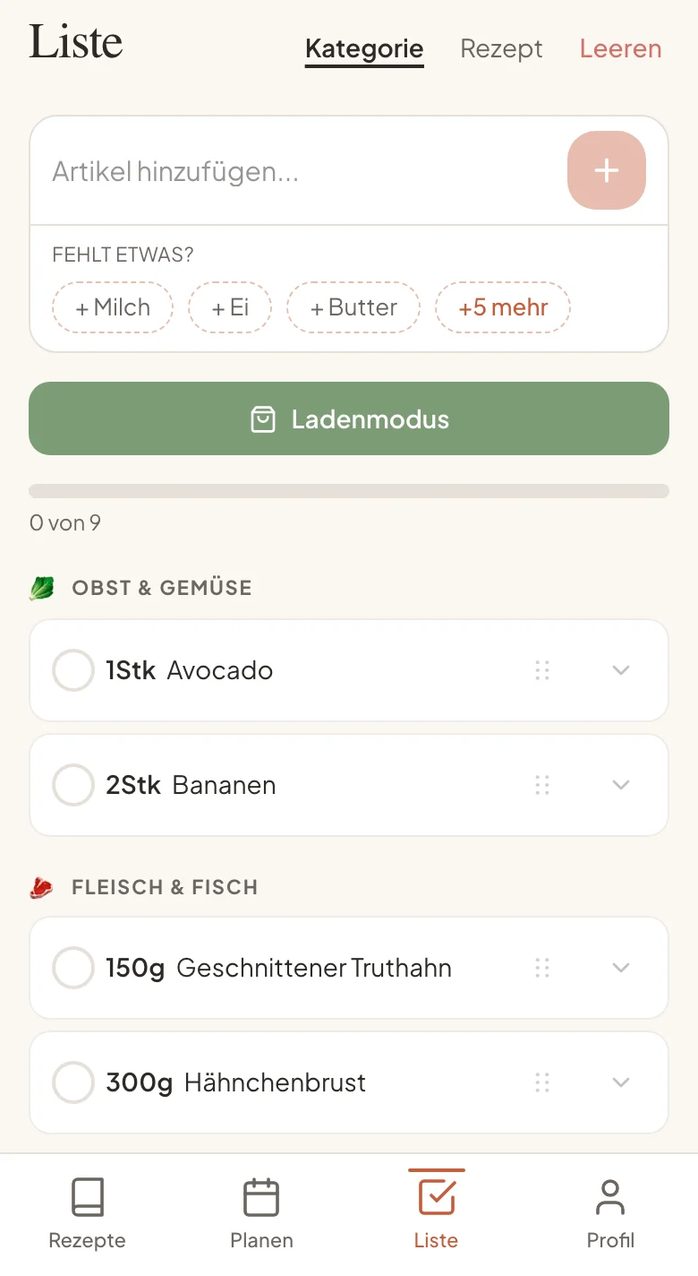 Geh mit der ganzen Liste in den Laden