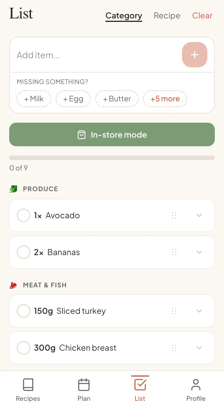Walk into the store with the whole list