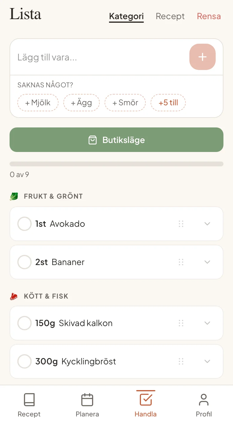 Gå in i butiken med hela listan